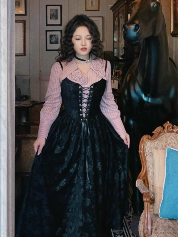 Midnight Rose Lace-Up Vintage Dress