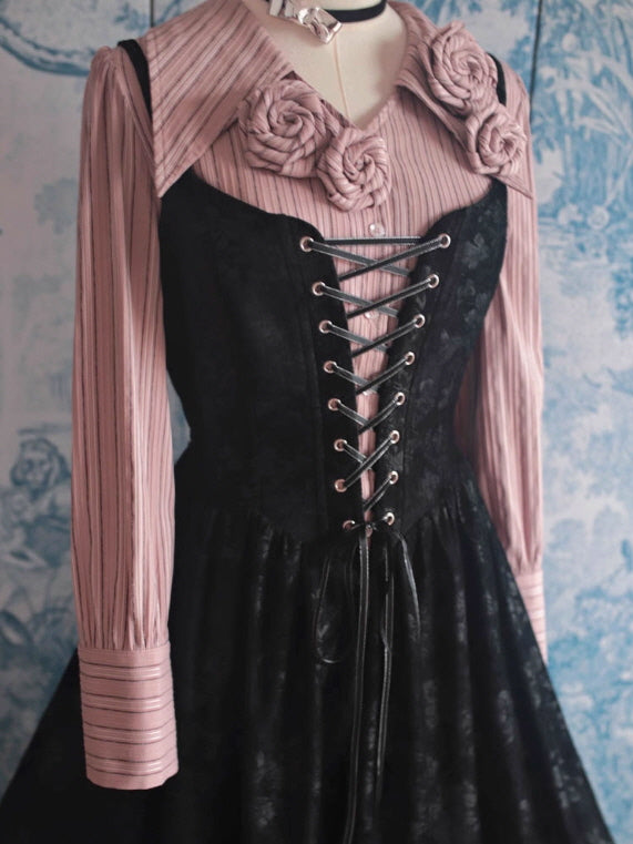 Midnight Rose Lace-Up Vintage Dress