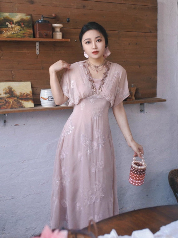 Blush Petal Sequin Vintage Fairy Dress