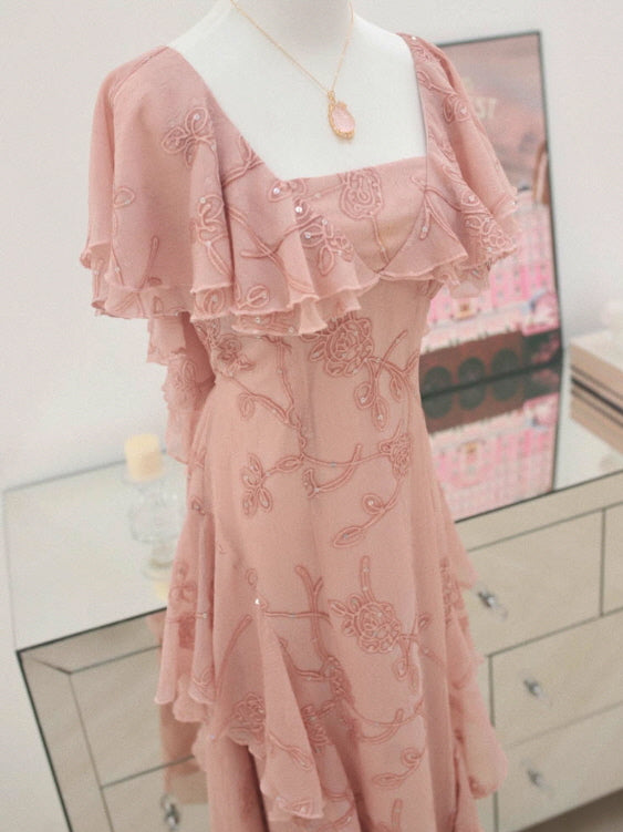 Rosy Cascade Vintage Ruffle Fairy Dress