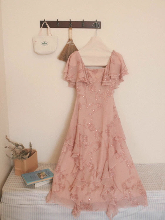 Rosy Cascade Vintage Ruffle Fairy Dress