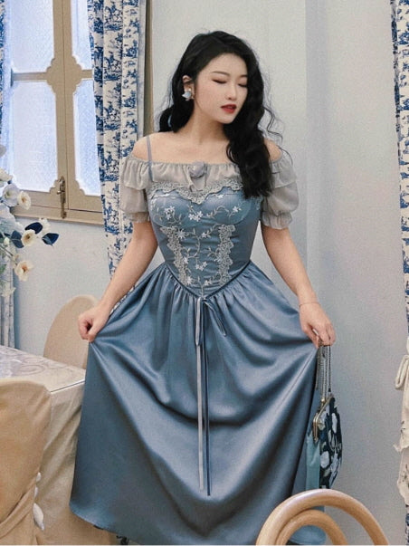 Moonlit Garden Lace-Embroidered Off-Shoulder Dress