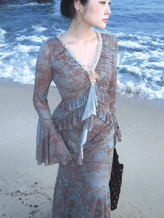 Ethereal Painting Garden Ruffle Dress