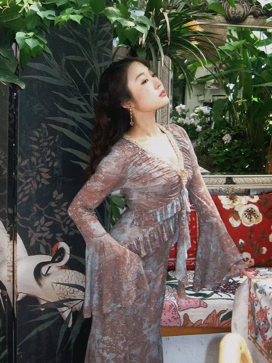 Ethereal Painting Garden Ruffle Dress