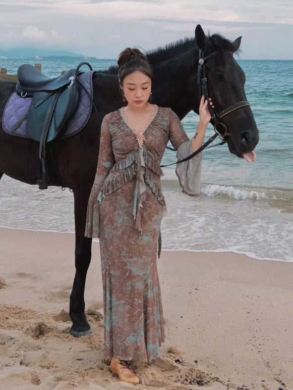 Ethereal Painting Garden Ruffle Dress