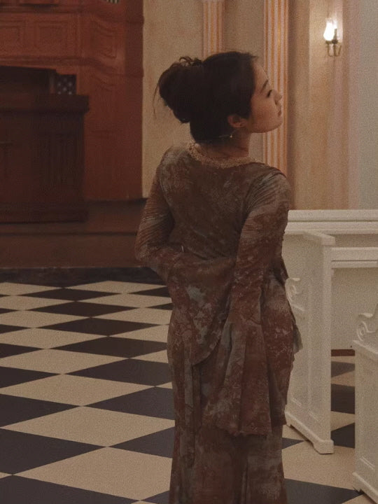 Ethereal Painting Garden Ruffle Dress