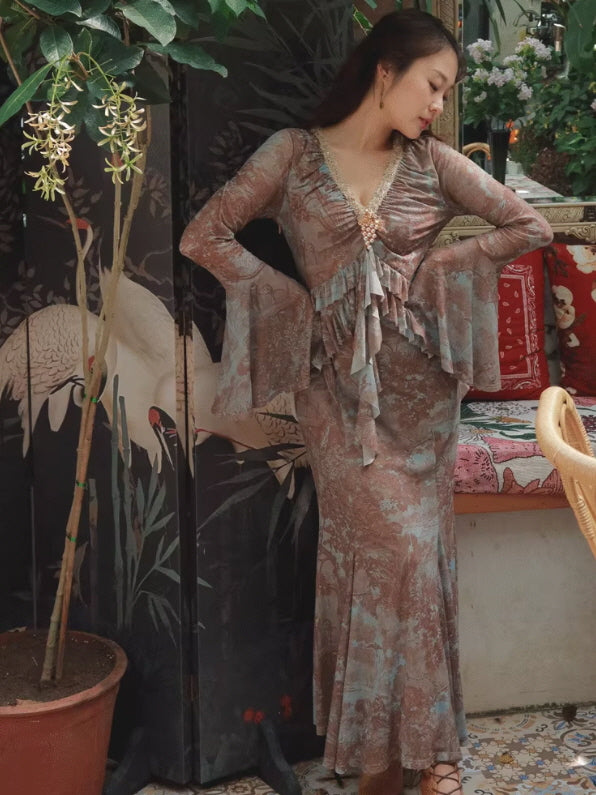 Ethereal Painting Garden Ruffle Dress