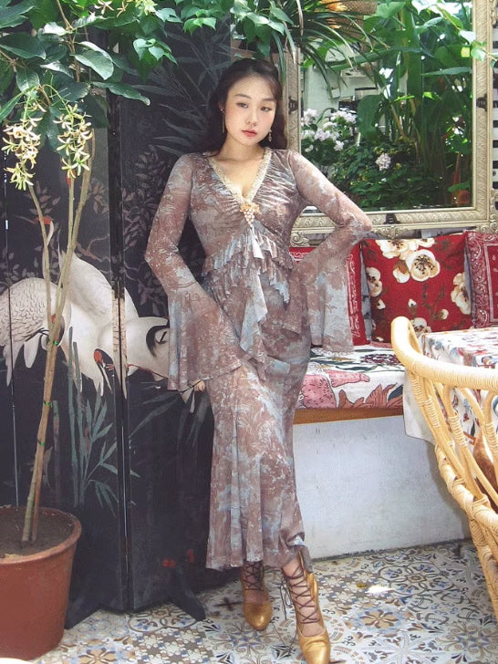 Ethereal Painting Garden Ruffle Dress