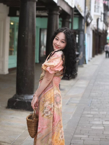 Vintage Tapestry Bloom Lace-Trim Dress