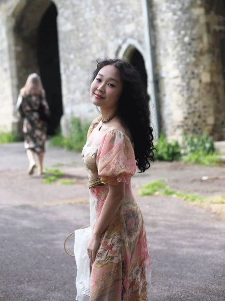 Vintage Tapestry Bloom Lace-Trim Dress