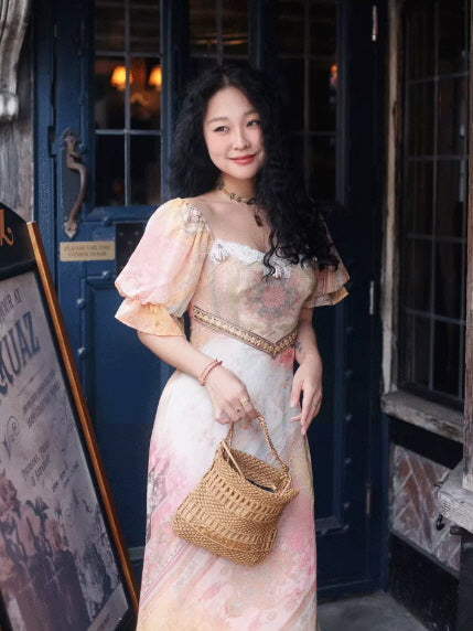 Vintage Tapestry Bloom Lace-Trim Dress