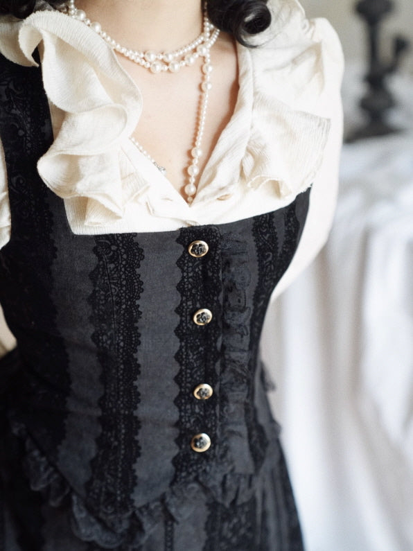 Noir Lace-Stripe Storybook Dress