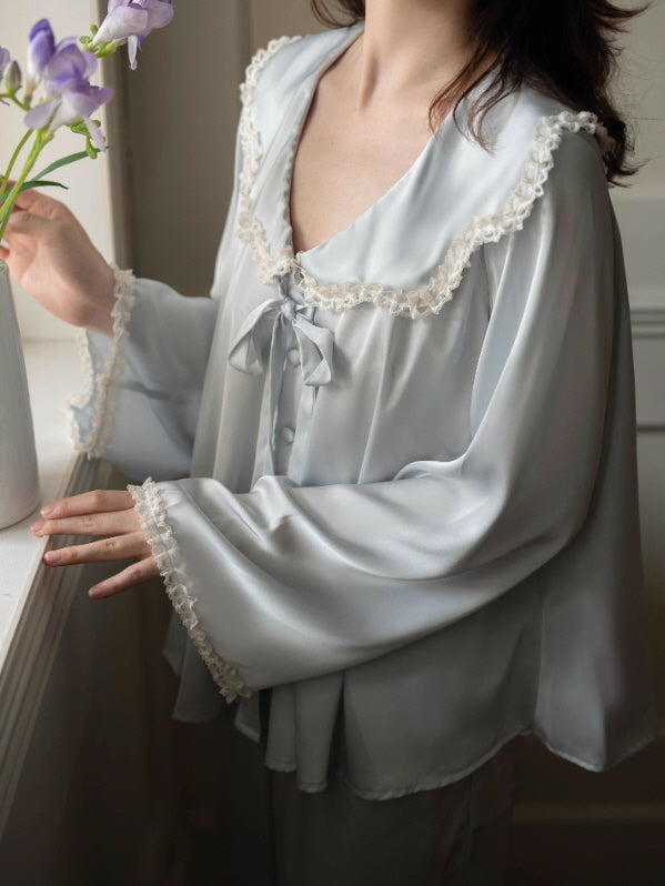 Lace Collar Ribbon Loungewear Set