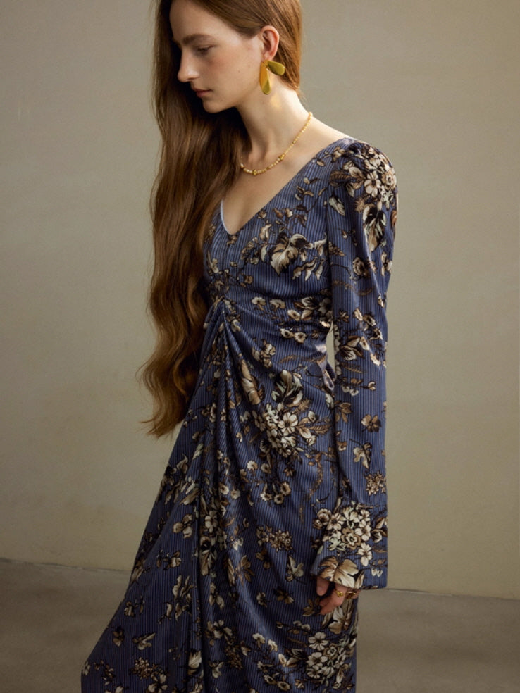 Midnight Botanical Draped Dress