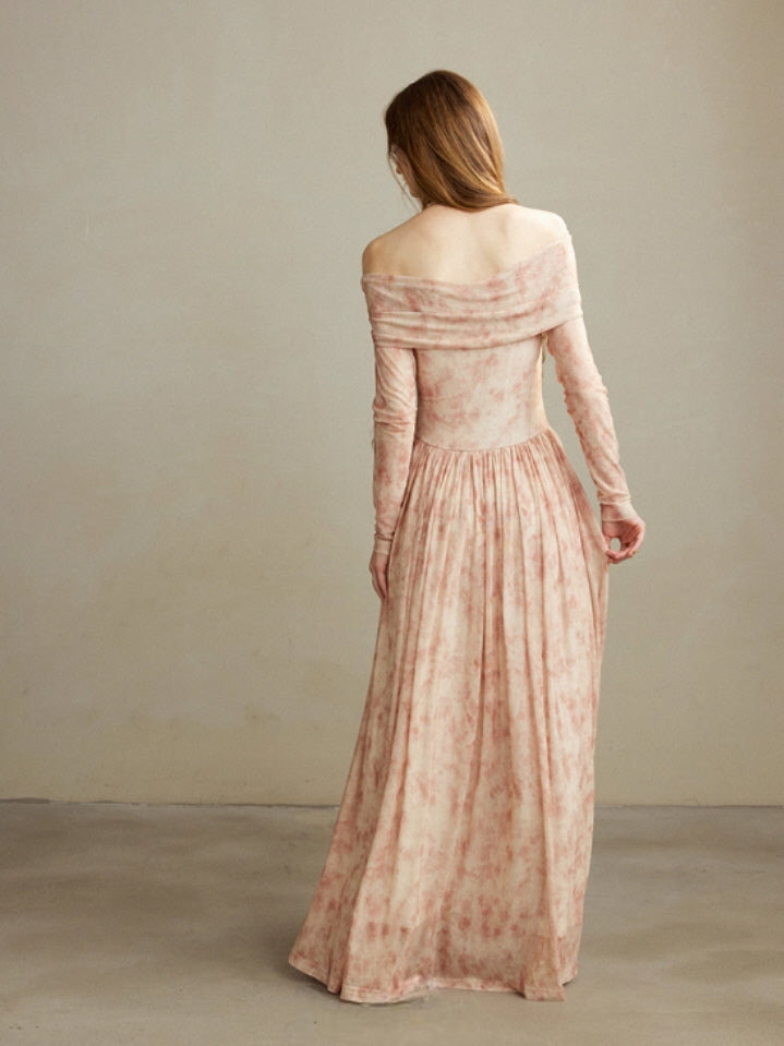 Blush Whispers Off-Shoulder Vintage Long Dress