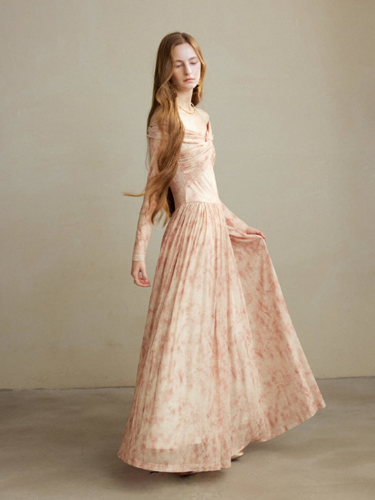Blush Whispers Off-Shoulder Vintage Long Dress