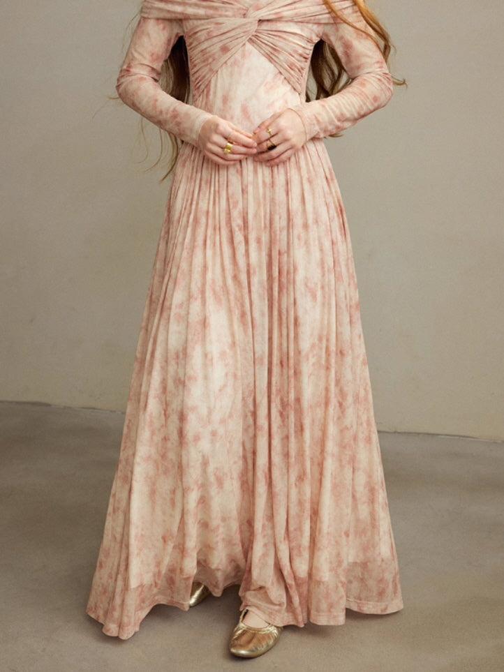 Blush Whispers Off-Shoulder Vintage Long Dress