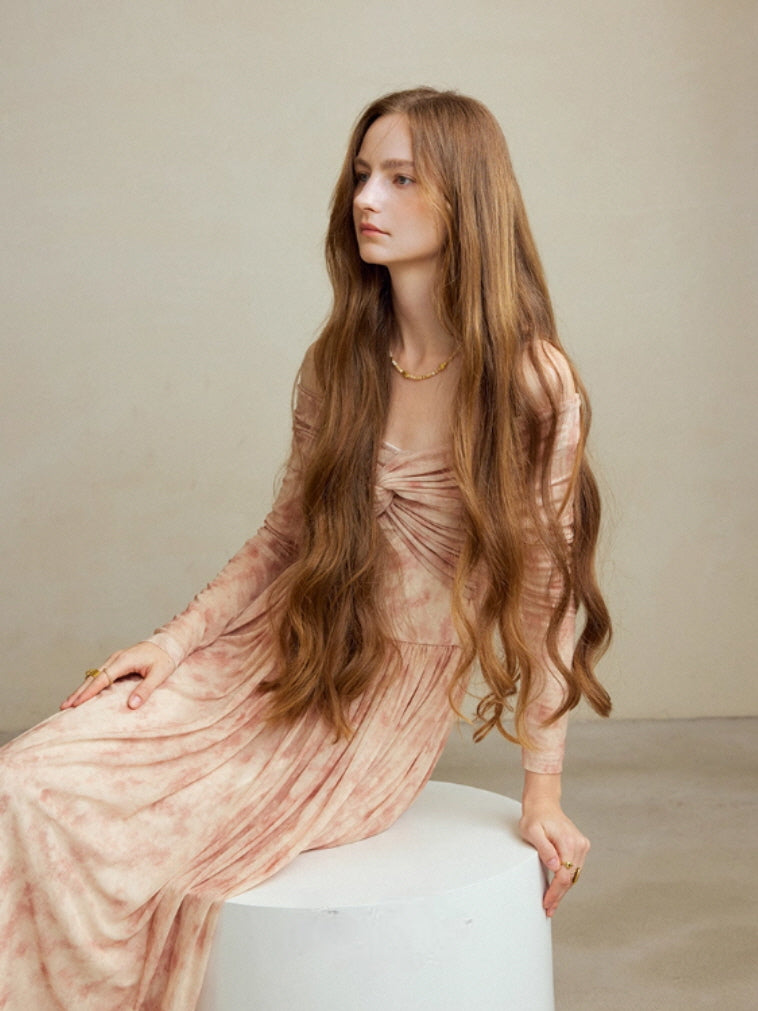 Blush Whispers Off-Shoulder Vintage Long Dress