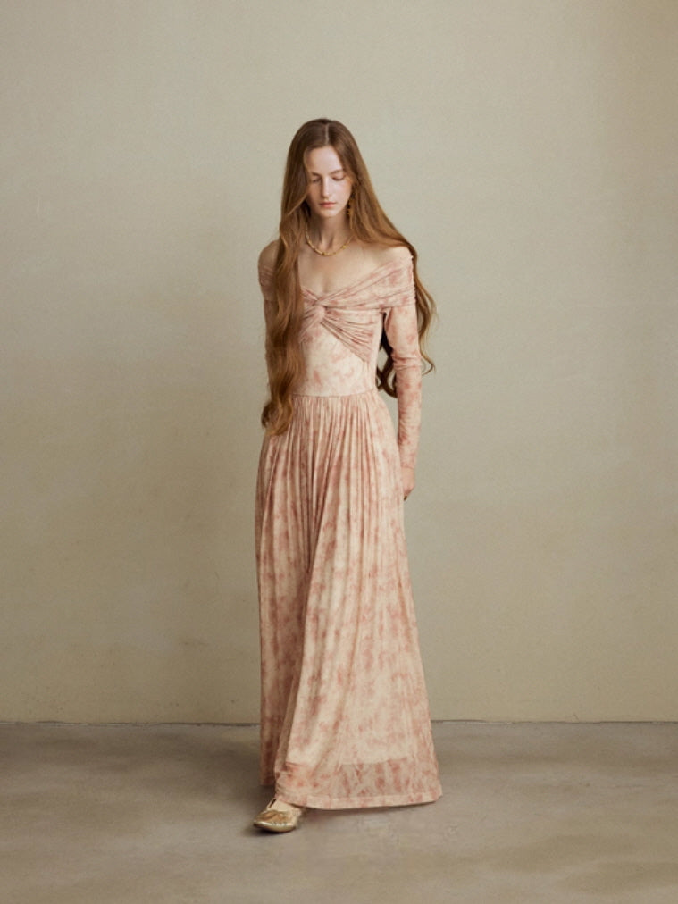 Blush Whispers Off-Shoulder Vintage Long Dress