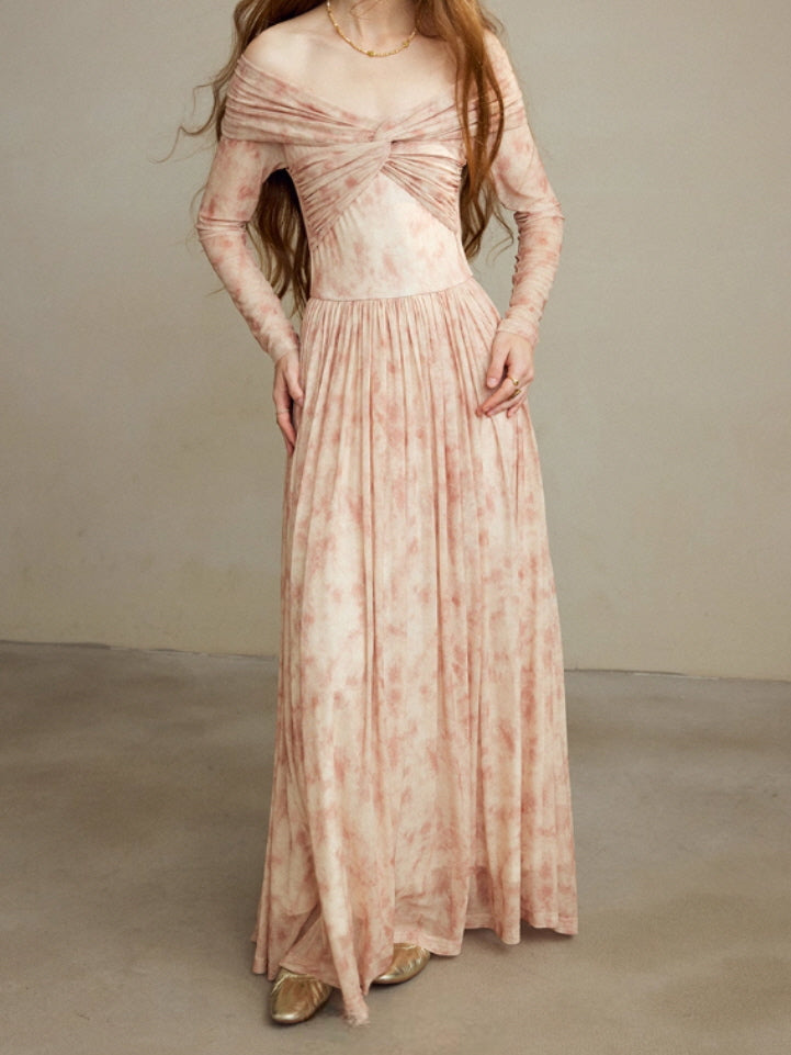 Blush Whispers Off-Shoulder Vintage Long Dress