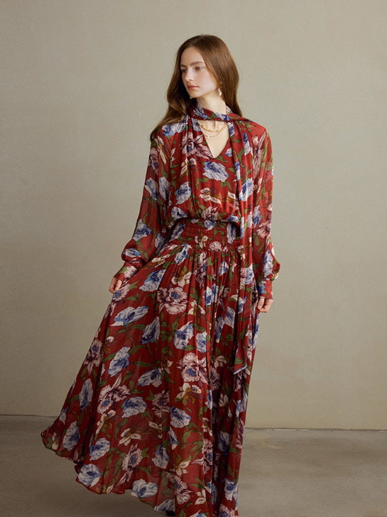 Autumn Bloom Vintage Garden Maxi Dress