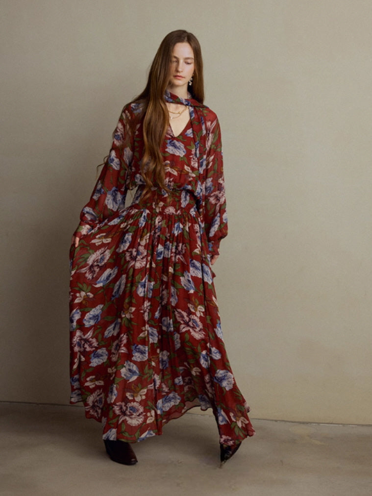 Autumn Bloom Vintage Garden Maxi Dress
