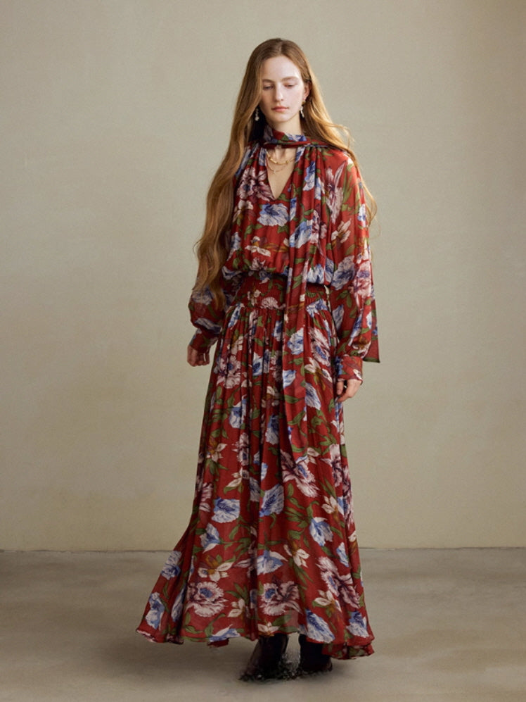 Autumn Bloom Vintage Garden Maxi Dress