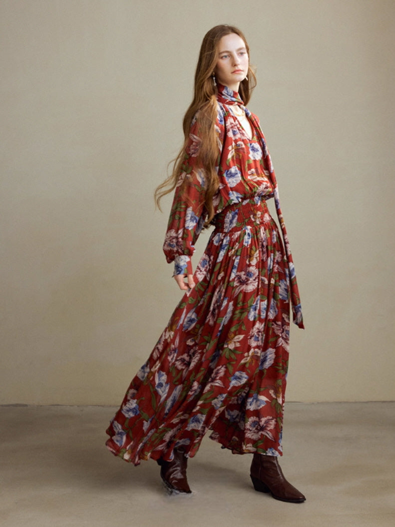 Autumn Bloom Vintage Garden Maxi Dress