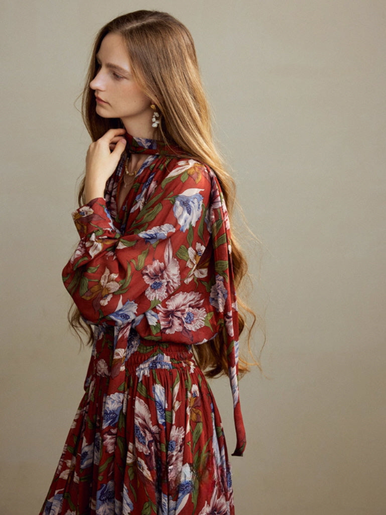 Autumn Bloom Vintage Garden Maxi Dress