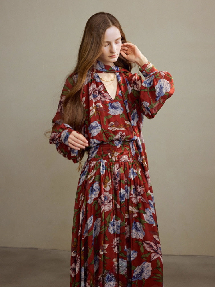 Autumn Bloom Vintage Garden Maxi Dress