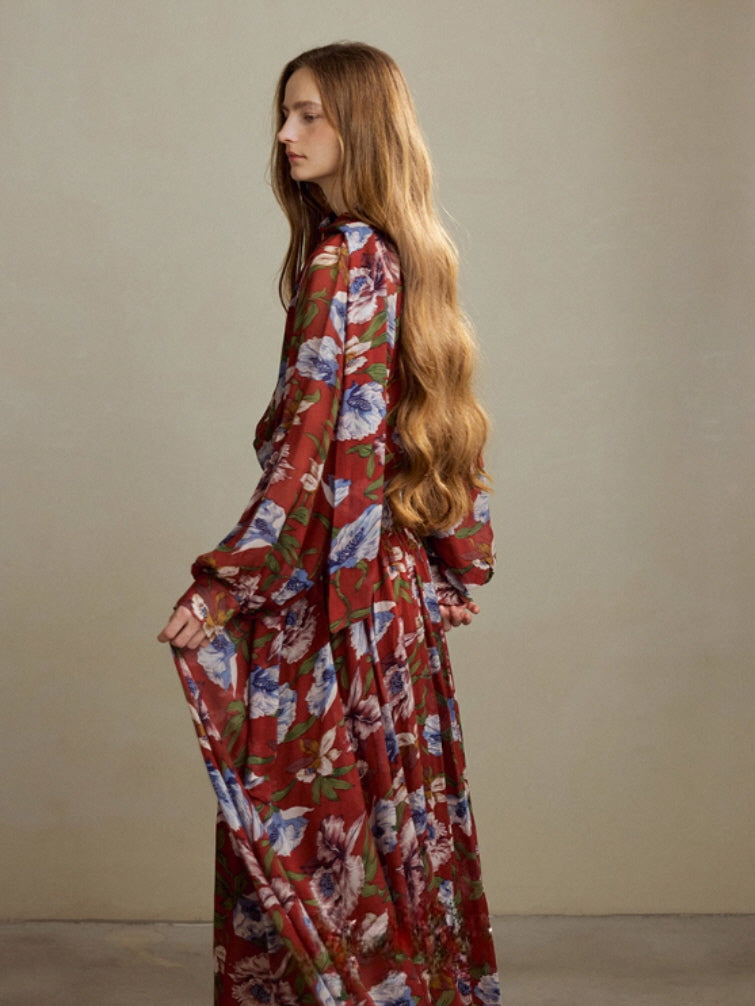 Autumn Bloom Vintage Garden Maxi Dress