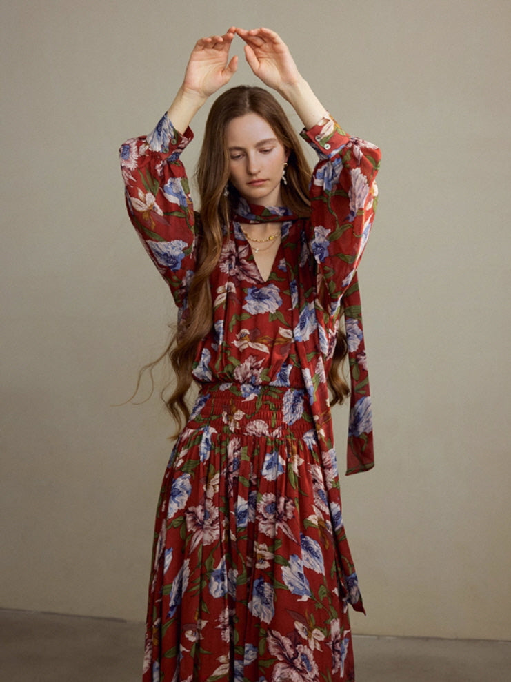 Autumn Bloom Vintage Garden Maxi Dress