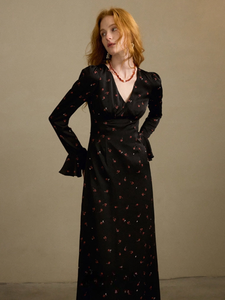Midnight Petal Vintage Charm Maxi Dress