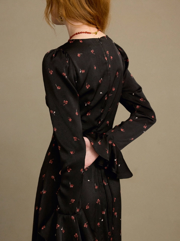 Midnight Petal Vintage Charm Maxi Dress