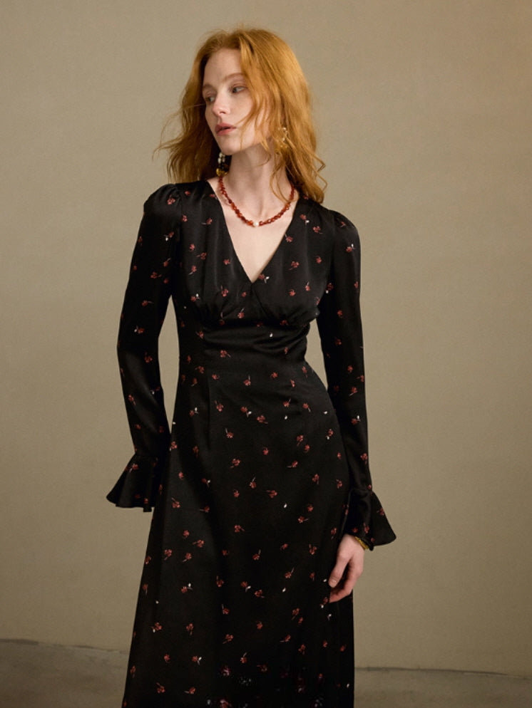 Midnight Petal Vintage Charm Maxi Dress