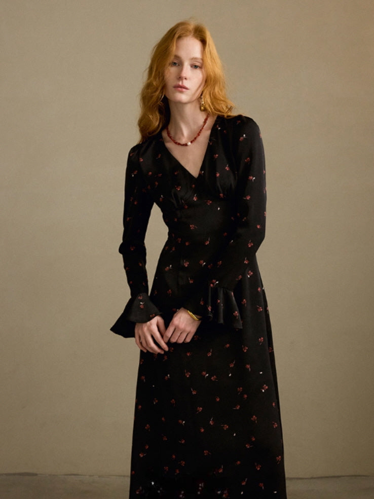Midnight Petal Vintage Charm Maxi Dress