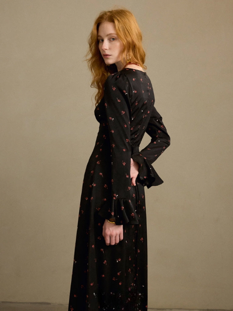 Midnight Petal Vintage Charm Maxi Dress