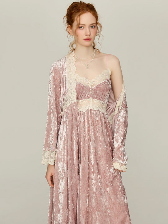 Blush Velvet Fairytale Lace Nightgown Set