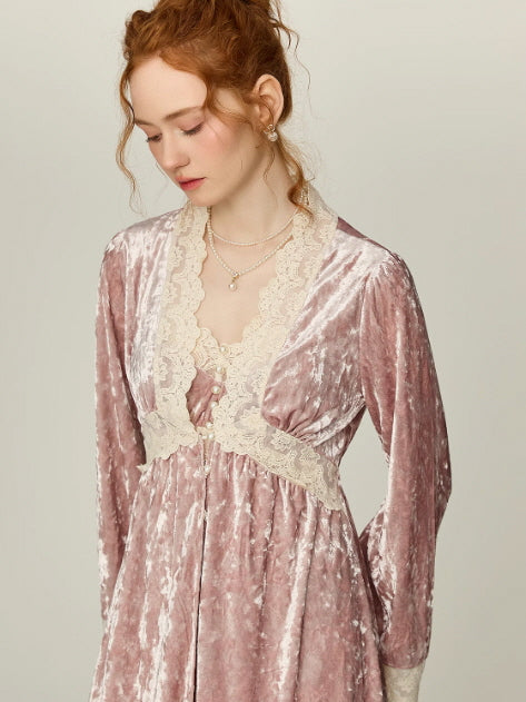 Blush Velvet Fairytale Lace Nightgown Set