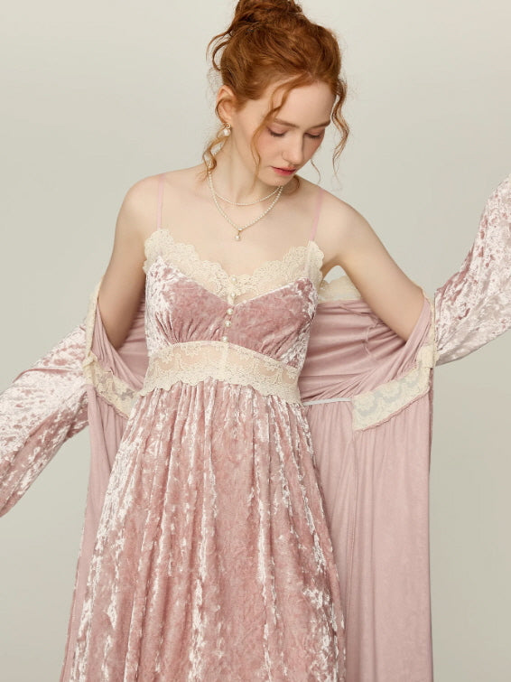 Blush Velvet Fairytale Lace Nightgown Set