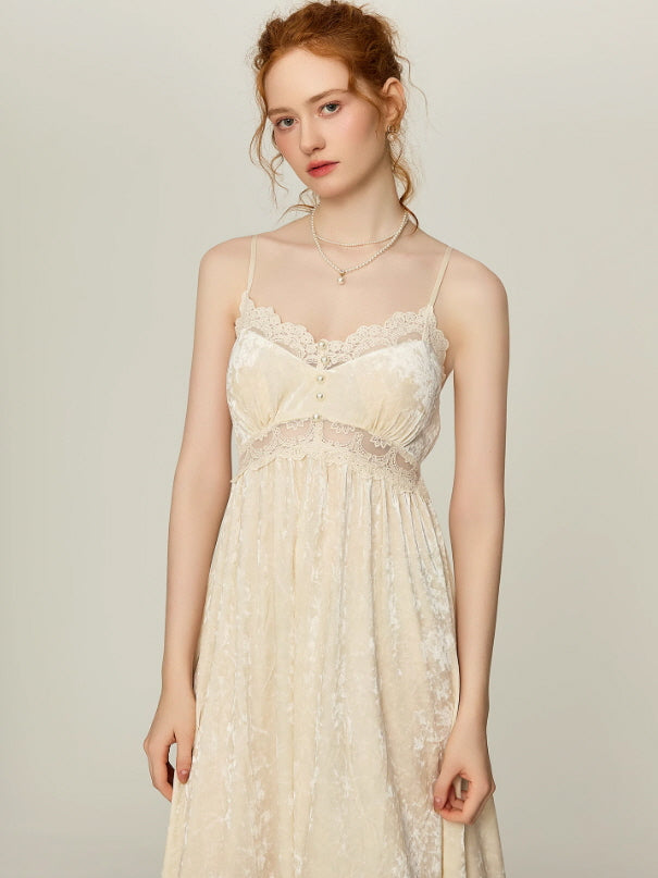 Ivory Velvet Garden Lace Nightgown Set