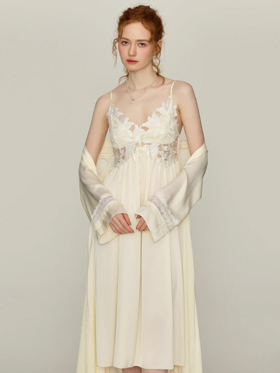 Ivory Moon Petal Lace Nightgown Set