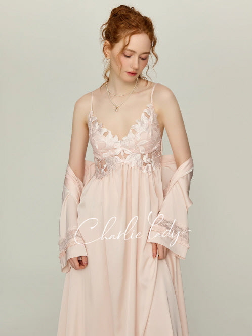 Rose Petal Bloom Lace Nightgown Set