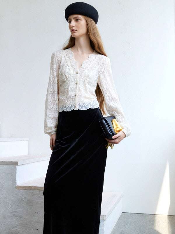 Ivory Lace Garden Vintage Blouse