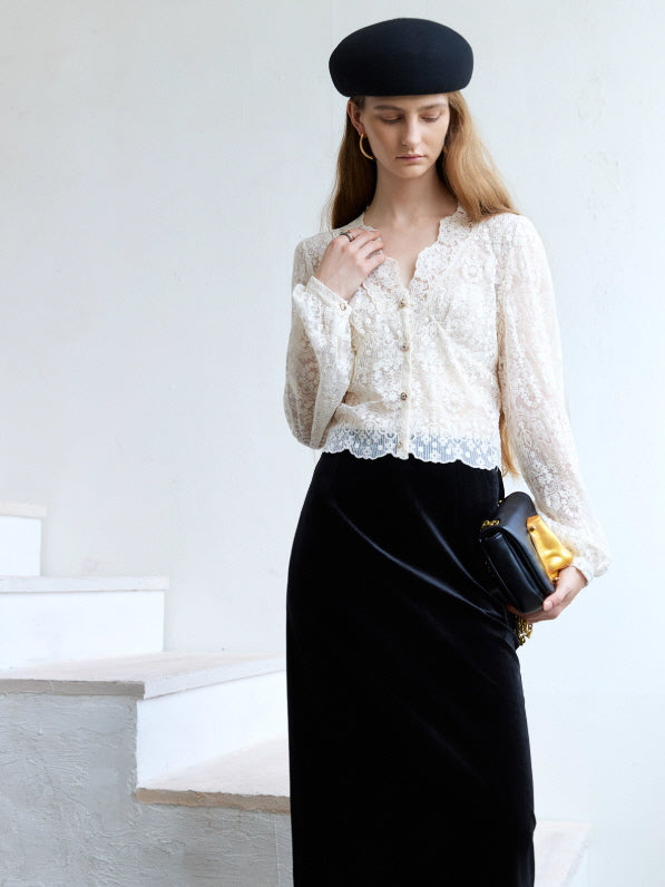 Ivory Lace Garden Vintage Blouse