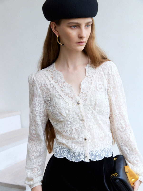 Ivory Lace Garden Vintage Blouse