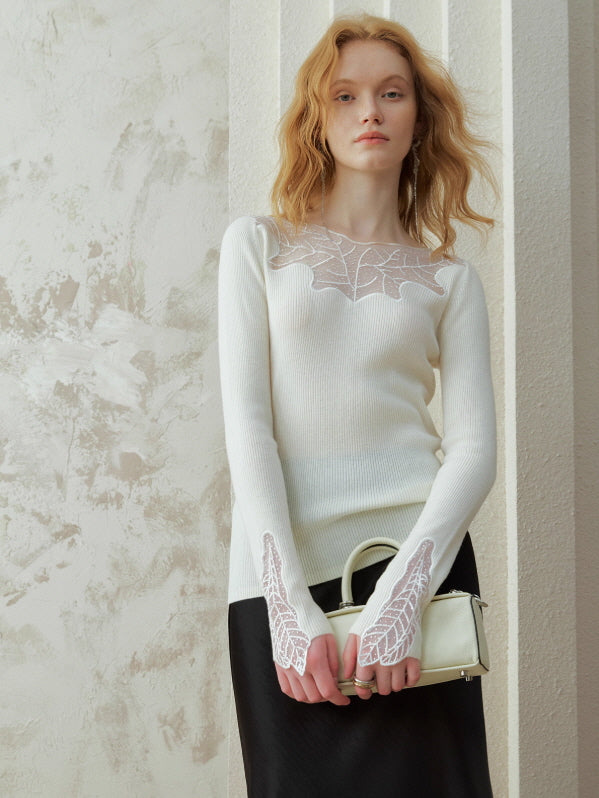 Enchanted Leaf Lace Elegance Knit Top