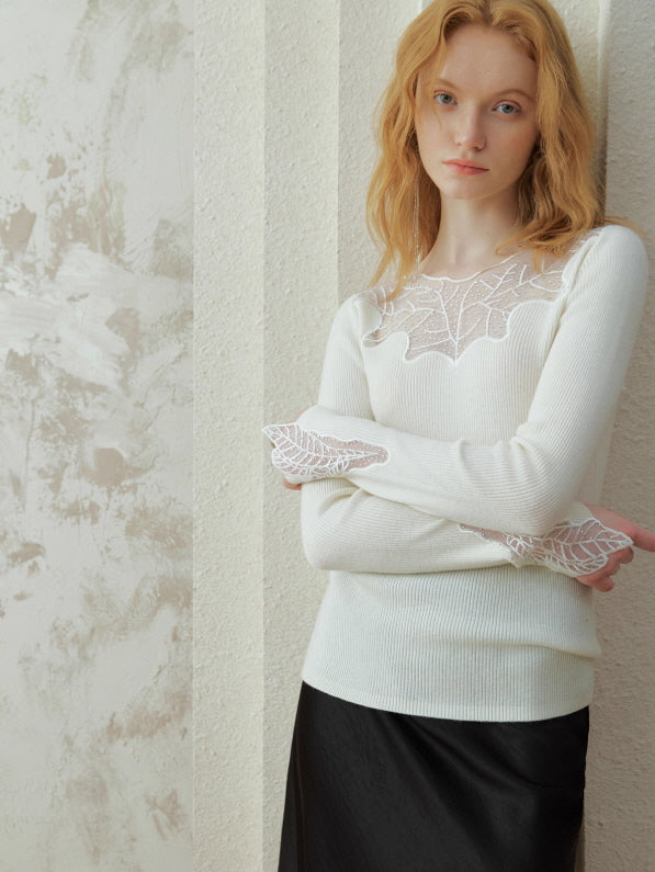 Enchanted Leaf Lace Elegance Knit Top