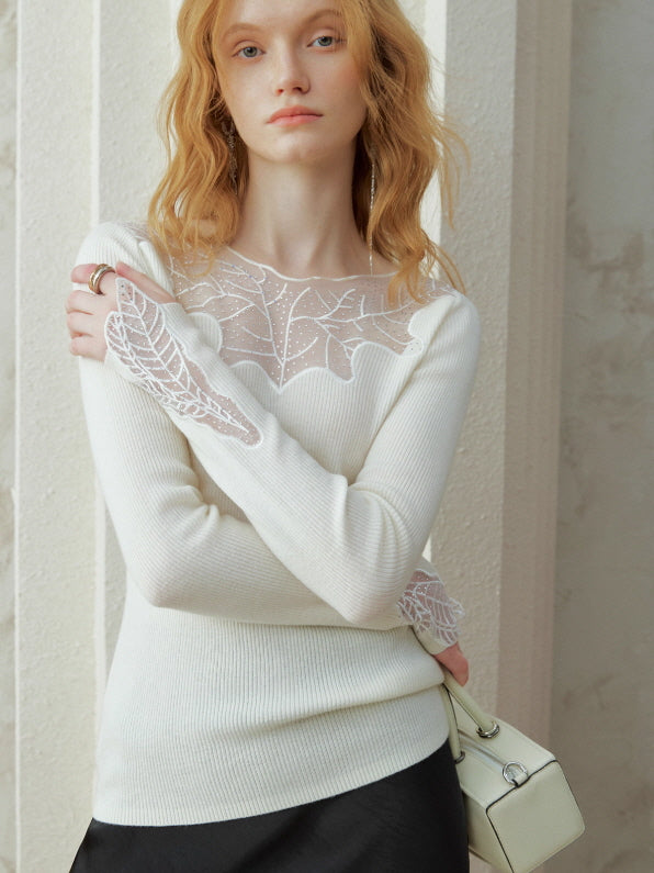 Enchanted Leaf Lace Elegance Knit Top