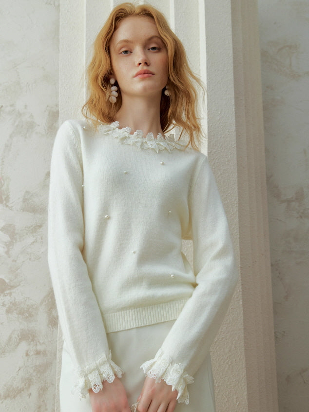 Pearl Petal Lace Knit Top